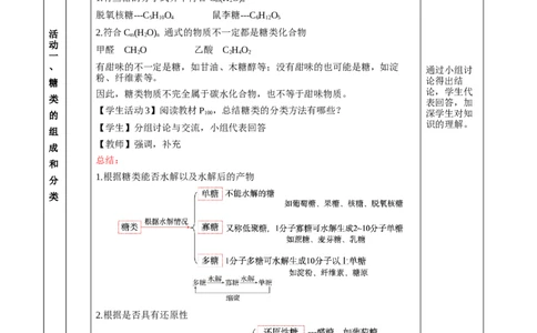 4.1.1糖类的组成与分类（教学设计）-（人教版2019选择性必修3）_高化_595801221724高中化学新人教版选择性必修一二三电子版教案PPT课件高中试卷_选择性必修3册（人教版）_教学设计