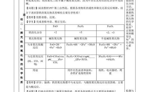 3.1.2铁的重要化合物&mdash;铁的氧化物和氢氧化物（教学设计）-（人教版2019必修第一册）_高化_595801221724高中化学新人教版选择性必修一二三电子版教案PPT课件高中试卷_必修一册（人教版）