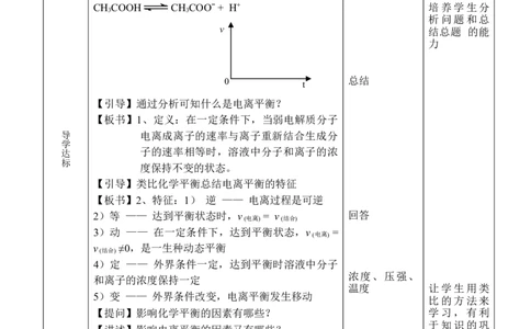 3.1电离平衡-2021-2022学年高二化学同步备课教案设计（人教版2019选择性必修1）_高化_2025春-人教版高中化学_03新版高中化学选择性必修1_02教案_教案（表格式）