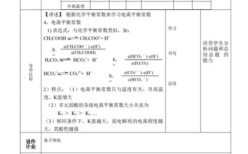 3.1电离平衡-2021-2022学年高二化学同步备课教案设计（人教版2019选择性必修1）_高化_2025春-人教版高中化学_03新版高中化学选择性必修1_02教案_教案（表格式）