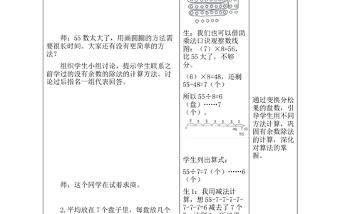 第三单元第3课时分松果_26春北师大版数学二下_00、教案共6套完整版表格式+文档式整册+课时word版_第2套表格式教案（有反思）_第三单元除法的应用