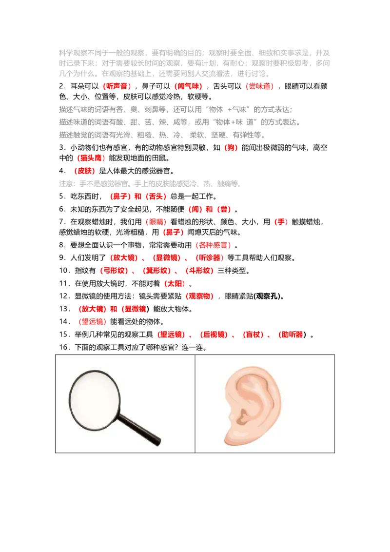 苏教版小学科学一年级上册全册知识点_《小学各科知识点》_小学科学《知识梳理》1-6年级上下册_苏教版小学科学1-6年级上下册知识梳理_上册
