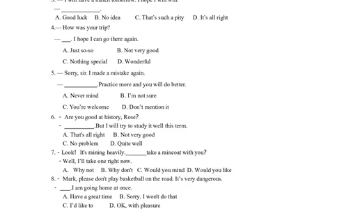 中考冲刺六：对话及交际用语技巧（巩固练习）-_仁爱版英语九年级下册资料包_同步讲义-V31_31中考冲刺六：对话及交际用语技巧_31中考冲刺六：对话及交际用语技巧---