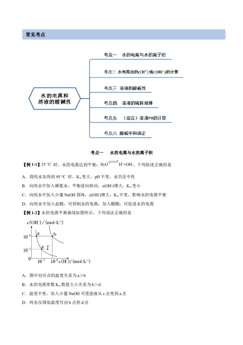 3.2水的电离和溶液的PH（精讲）-（人教版2019选择性必修1）（原卷版）_高化_595801221724高中化学新人教版选择性必修一二三电子版教案PPT课件高中试卷_选择性必修1册（人教版）_专项练习