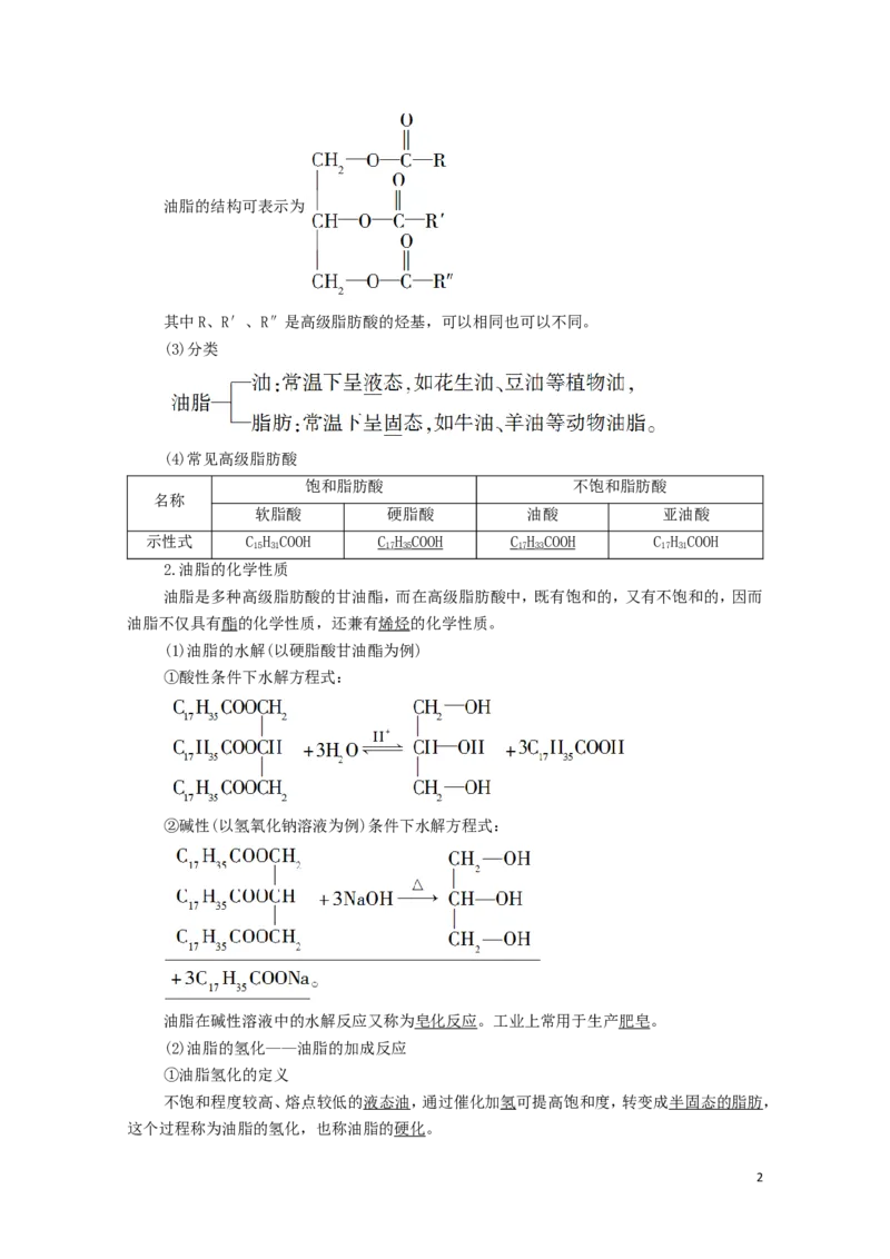 2020_2021学年新教材高中化学第3章烃的衍生物第4节第2课时羧酸衍生物__油脂与酰胺学案新人教版选择性必修3_高化_2025春-人教版高中化学_05新版高中化学选择性必修3_4.课件+学案+试卷_学案