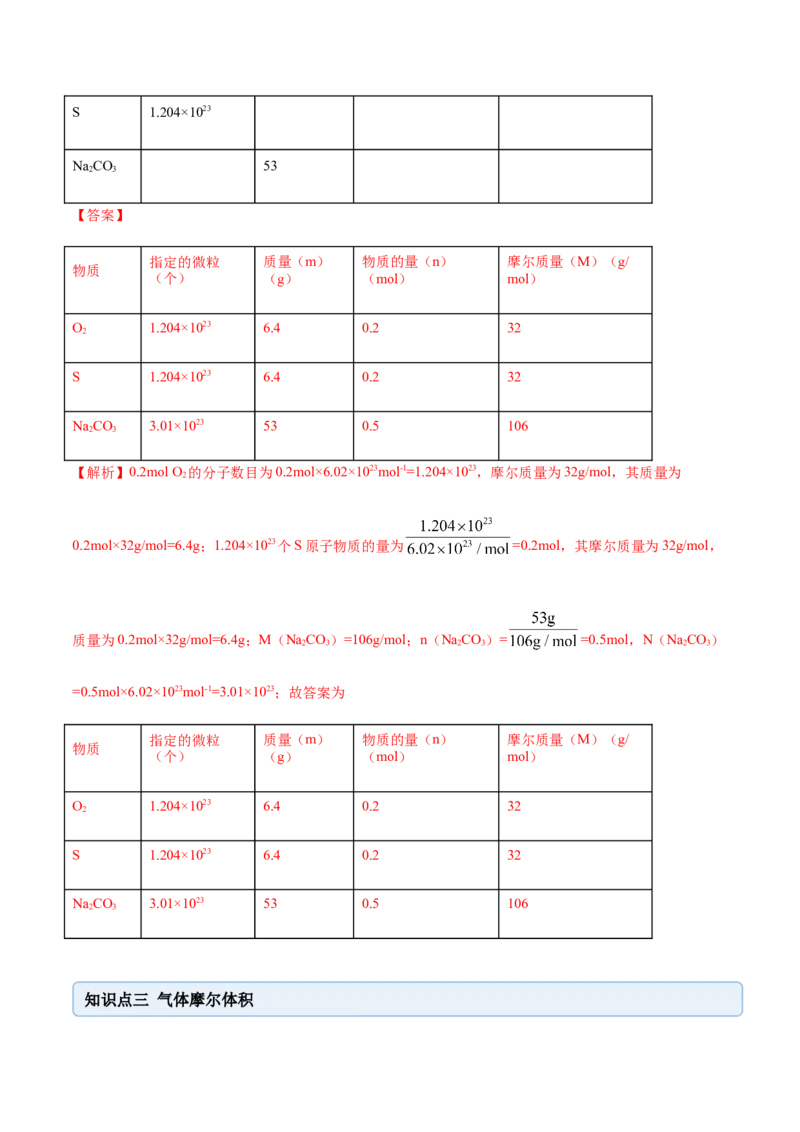 2.3.1摩尔与气体摩尔体积（精讲）-（人教版）解析版_高化_595801221724高中化学新人教版选择性必修一二三电子版教案PPT课件高中试卷_必修一册（人教版）_专项练习