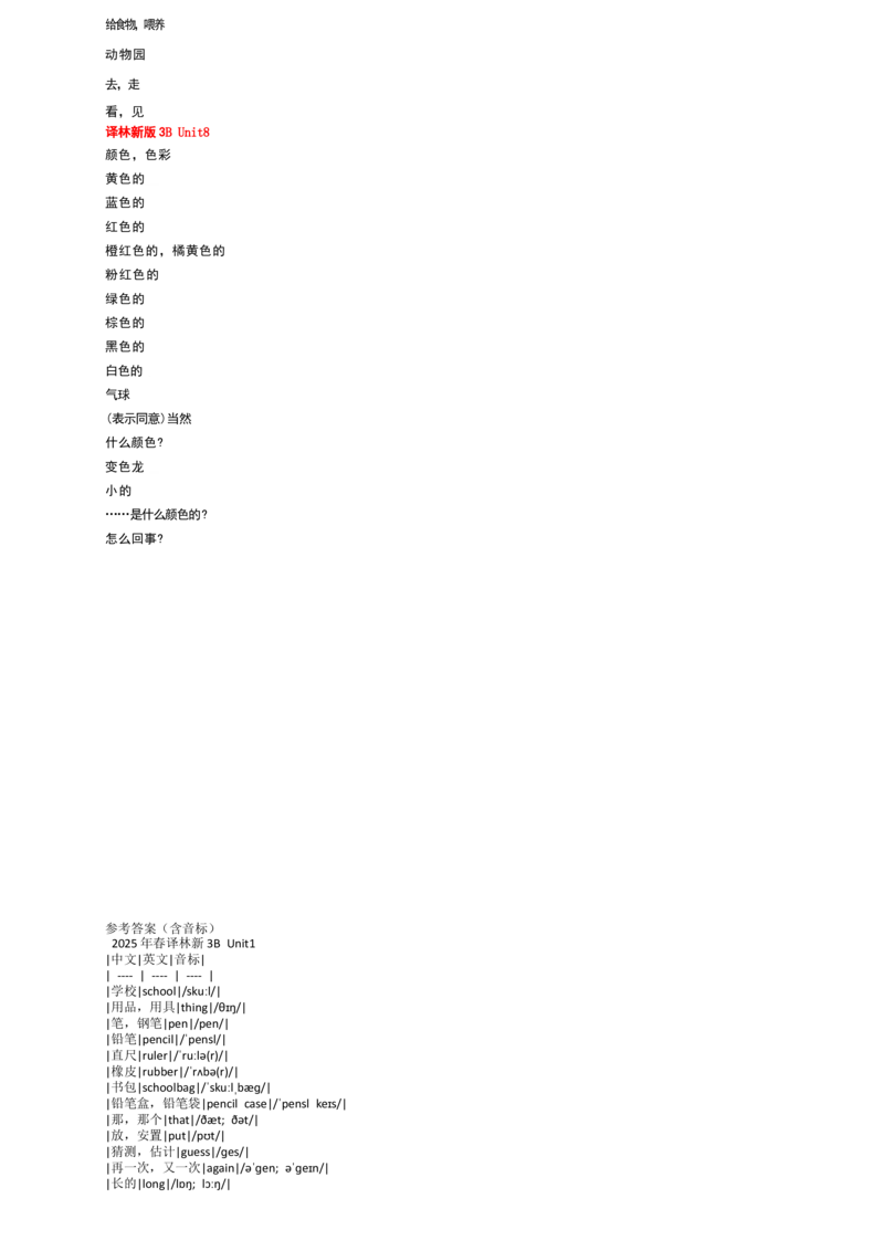 全册单词默写（专项训练）-译林版（三起）（2024）英语三年级下册_三下译林版2026英语_单词默写