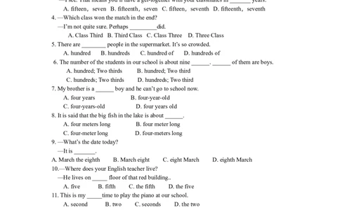 数词的用法（巩固练习）-_仁爱版英语九年级下册资料包_同步讲义-V31_04总复习_数词的用法_04总复习_数词的用法---