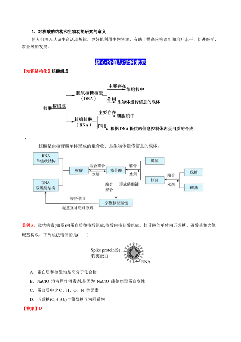 4.3核酸（原卷版）-人教版2019选择性必修3）_高化_595801221724高中化学新人教版选择性必修一二三电子版教案PPT课件高中试卷_选择性必修3册（人教版）_讲义