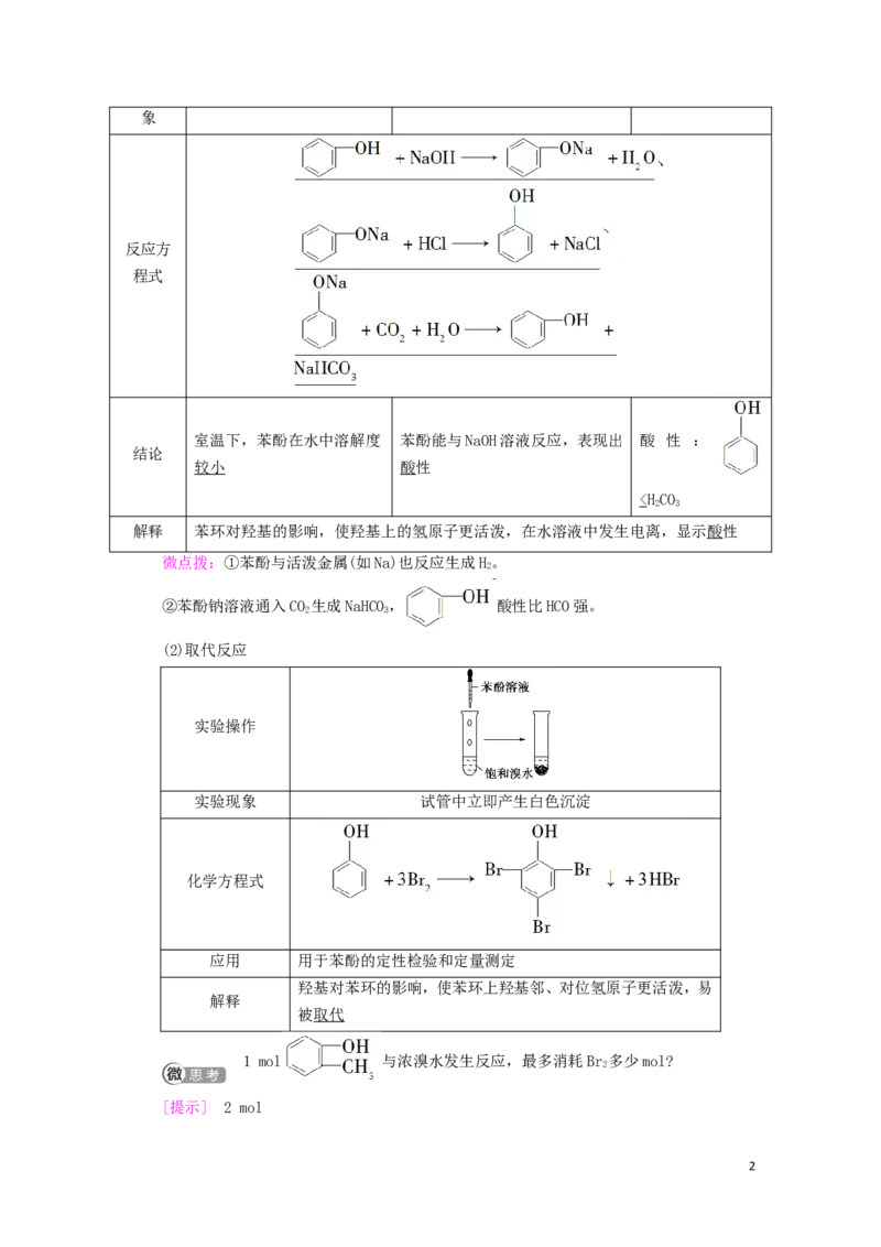 2020_2021学年新教材高中化学第3章烃的衍生物第2节第2课时酚学案新人教版选择性必修3_高化_2025春-人教版高中化学_05新版高中化学选择性必修3_4.课件+学案+试卷_学案