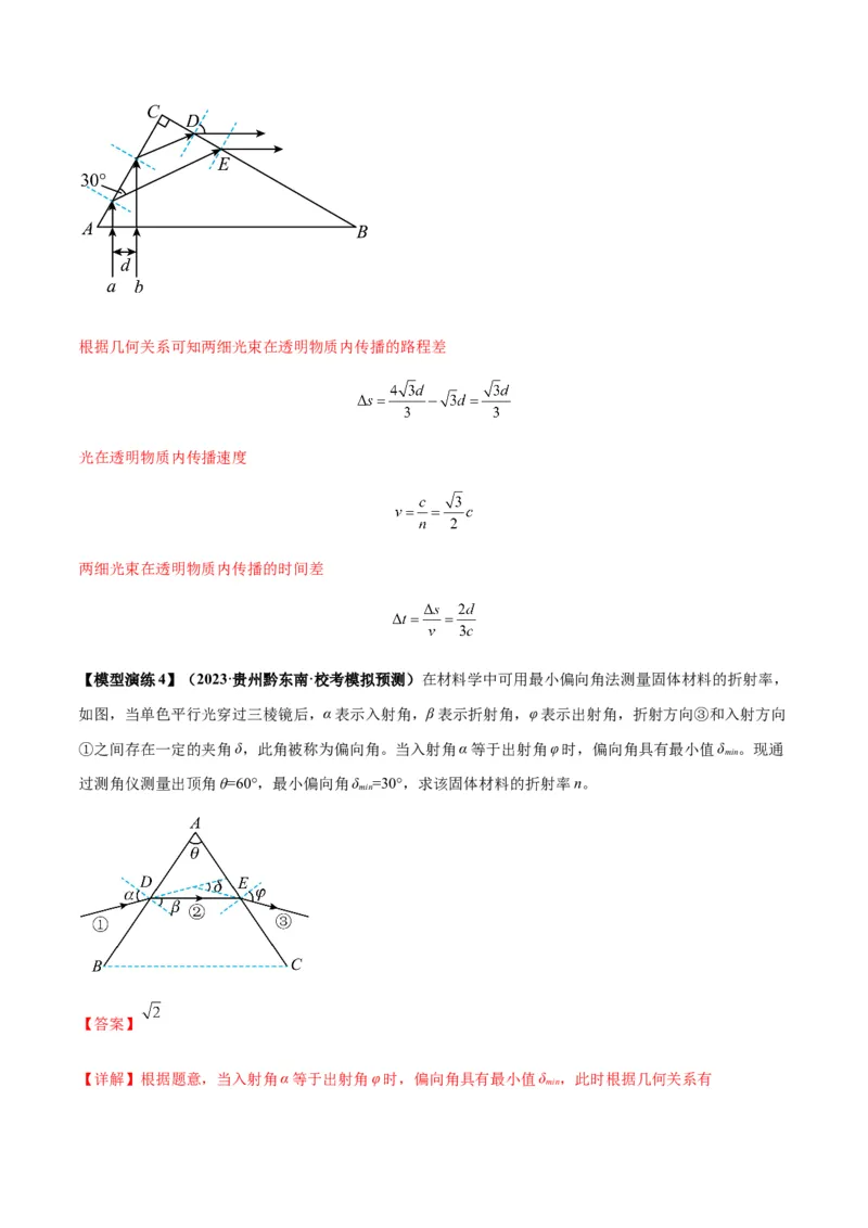 专题22光学中常见的物理模型(答案版)_高中物理模型题型与方法