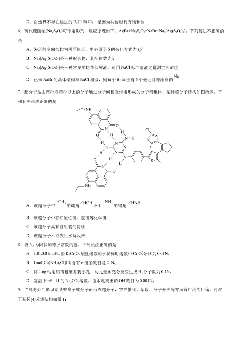 3.4配合物与超分子（分层作业）-（人教版2019选择性必修2）原卷版_高化_595801221724高中化学新人教版选择性必修一二三电子版教案PPT课件高中试卷_选择性必修2册（人教版）_分层作业