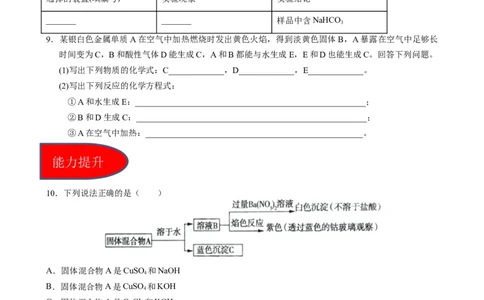 2.1.4焰色试验和侯氏制碱法（习题）-名课堂精选2022-2023学年高一化学同步精品备课系列（人教版2019必修第一册）（原卷版）_高化_2025春-人教版高中化学_01新版高中化学必修一_习题