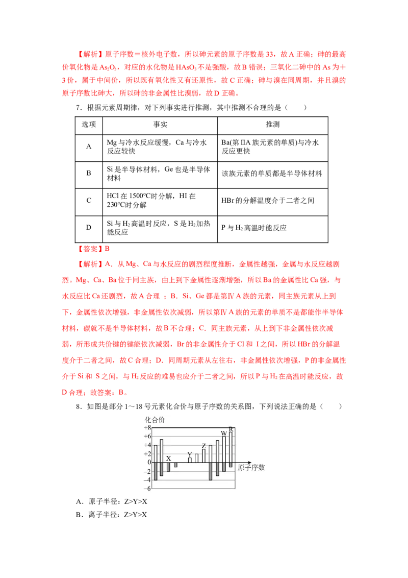4.2.2元素周期表和元素周期律的应用（分层作业）-（人教版2019必修第一册）（解析版）_高化_595801221724高中化学新人教版选择性必修一二三电子版教案PPT课件高中试卷_必修一册（人教版）