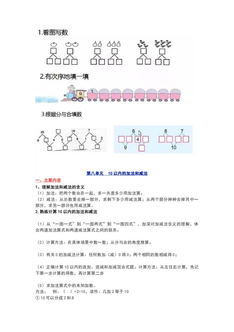 苏教版一年级数学上册知识要点_《小学各科知识点》_小学数学《知识梳理》1-6年级上下册_上册_苏教版小学数学1-6年级上册知识汇总
