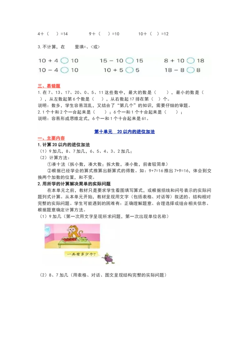 苏教版一年级数学上册知识要点_《小学各科知识点》_小学数学《知识梳理》1-6年级上下册_上册_苏教版小学数学1-6年级上册知识汇总
