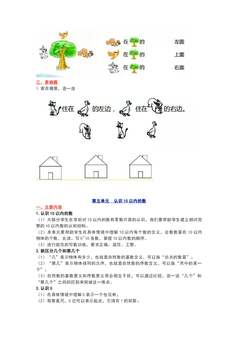苏教版一年级数学上册知识要点_《小学各科知识点》_小学数学《知识梳理》1-6年级上下册_上册_苏教版小学数学1-6年级上册知识汇总