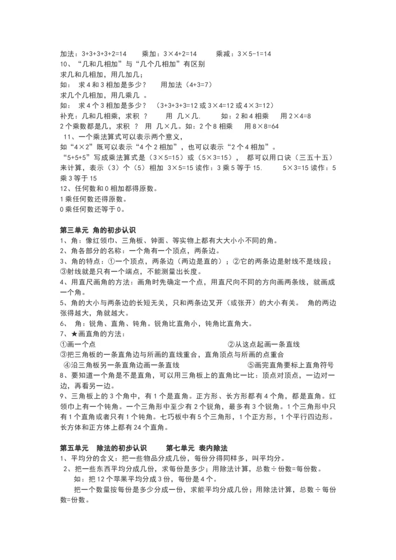 青岛版二年级数学上册知识点总结_《小学各科知识点》_小学数学《知识梳理》1-6年级上下册_上册_青岛版（六三制）小学数学1-6年级上册知识汇总