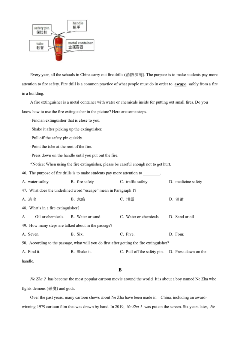 2025年西藏自治区中考英语真题（原卷版）_仁爱版英语九年级下册资料包_全国各地中考真题_2025年全国中考英语真题76份_2025年西藏自治区中考英语真题