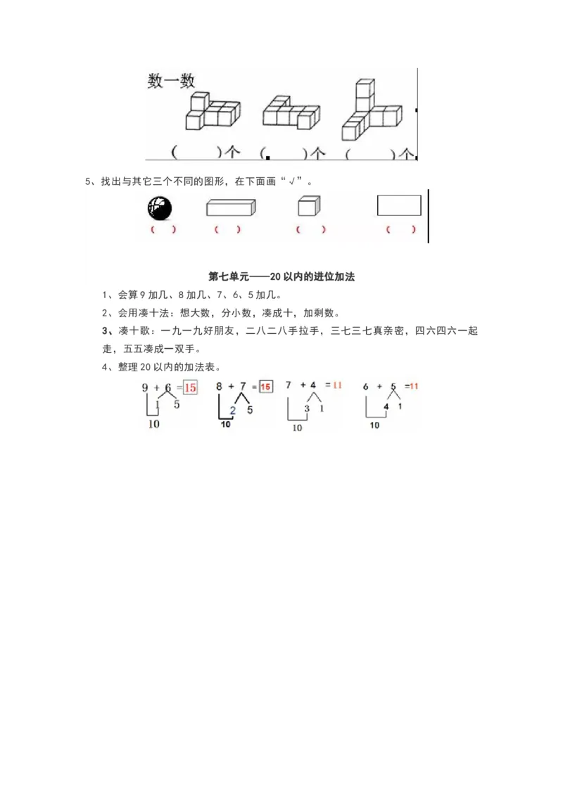 青岛版一年级数学上册知识点总结_《小学各科知识点》_小学数学《知识梳理》1-6年级上下册_上册_青岛版（六三制）小学数学1-6年级上册知识汇总