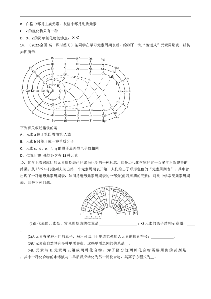 4.1.2元素周期表、核素（习题）-名课堂精选2022-2023学年高一化学同步精品备课系列（人教版2019必修第一册）（原卷版）_高化_2025春-人教版高中化学_01新版高中化学必修一_习题