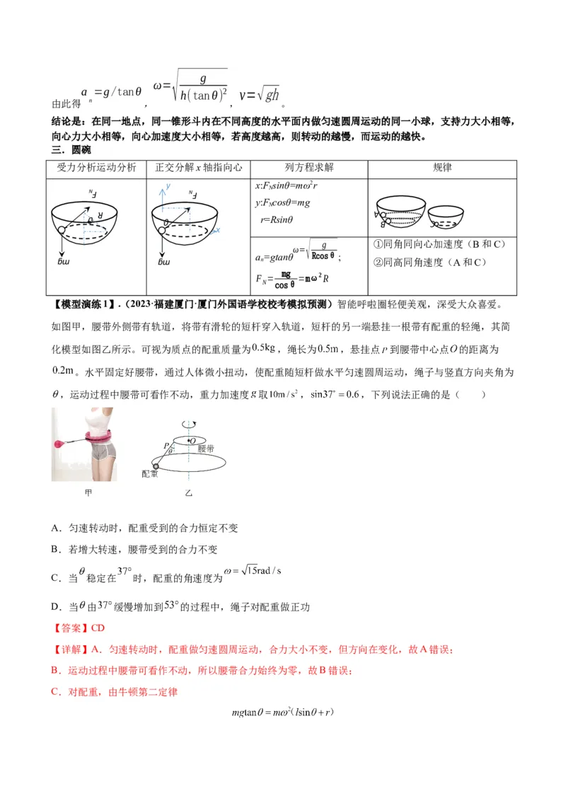 专题08水平面内的圆周运动模型（答案版）_高中物理模型题型与方法