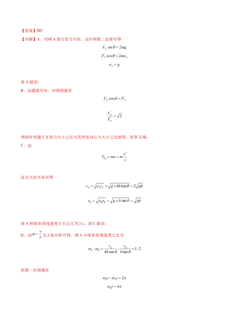 专题08水平面内的圆周运动模型（答案版）_高中物理模型题型与方法