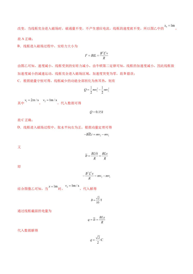 专题20电磁感应中的双导体棒和线框模型（答案版）_高中物理模型题型与方法