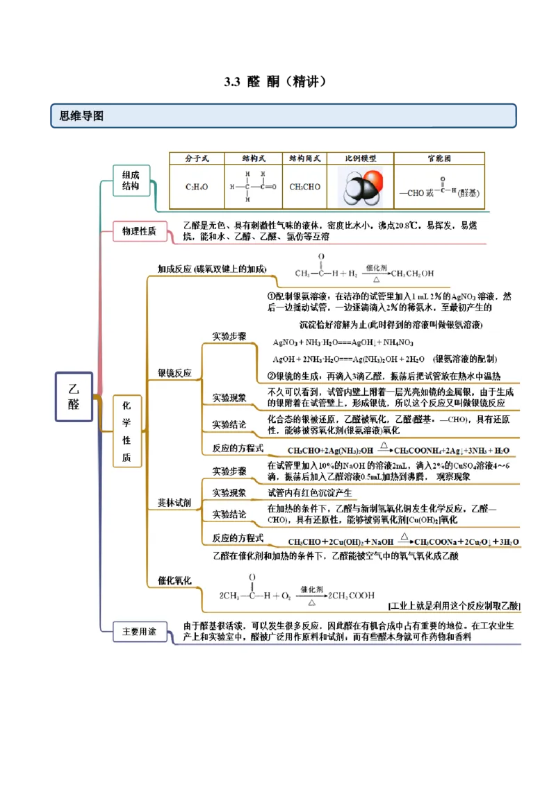 3.3醛酮（精讲）（人教版2019选择性必修3）（原卷版）_高化_595801221724高中化学新人教版选择性必修一二三电子版教案PPT课件高中试卷_选择性必修3册（人教版）_专项练习