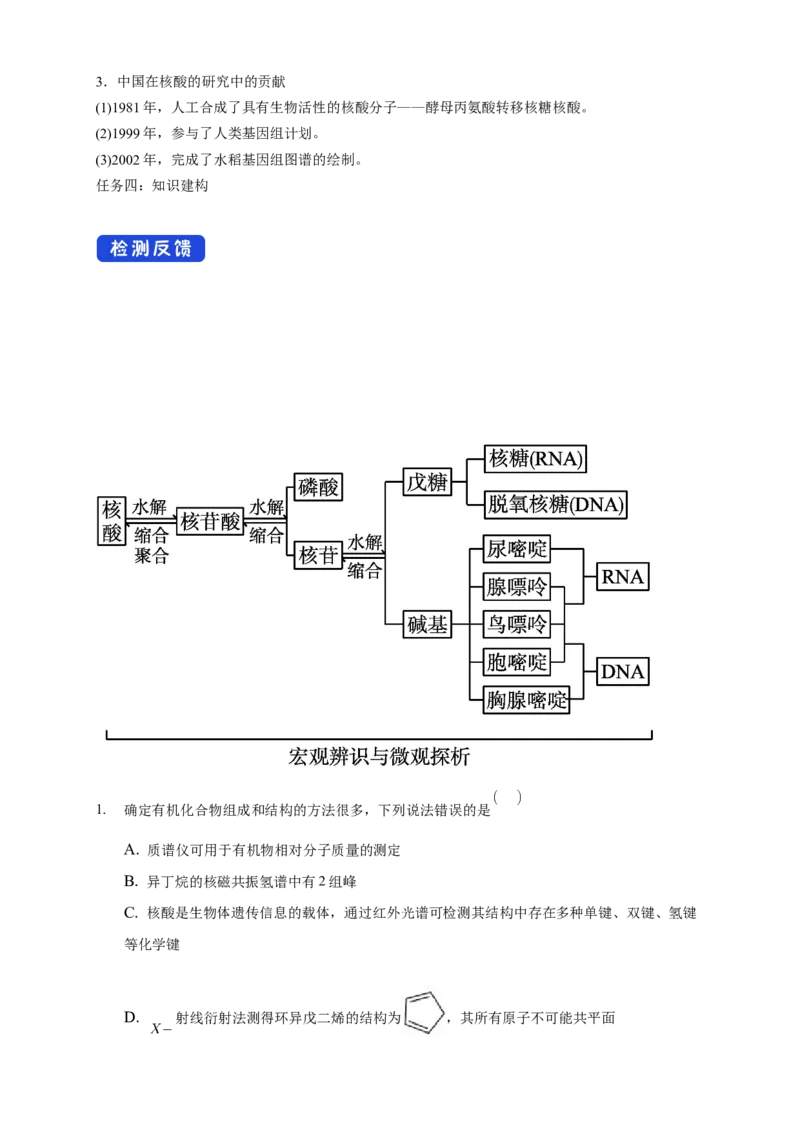 4.3核酸-教学设计-2020-2021学年下学期高二化学同步精品课堂(新教材人教版选择性必修3）_高化_2025春-人教版高中化学_05新版高中化学选择性必修3_1.课件+教案+学案+习题_教案