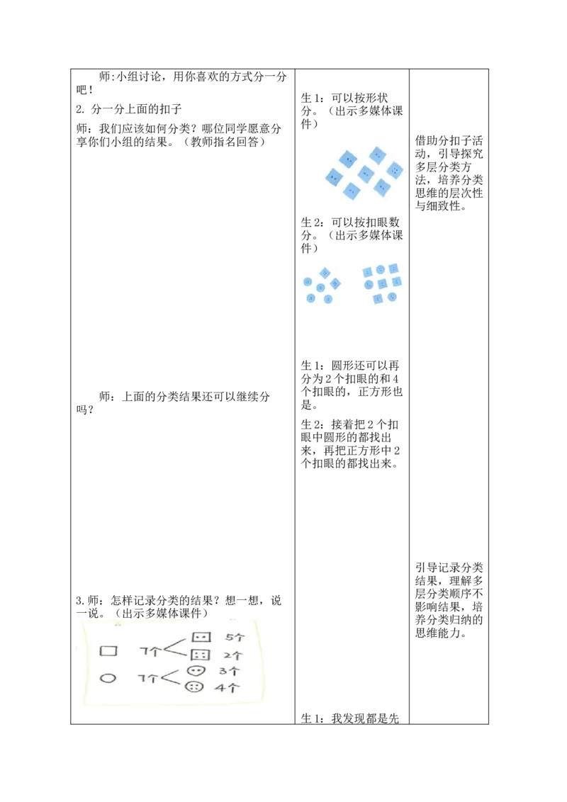 第3课时分扣子_26春北师大版数学二下_00、教案共6套完整版表格式+文档式整册+课时word版_第2套表格式教案（有反思）_第七单元分类