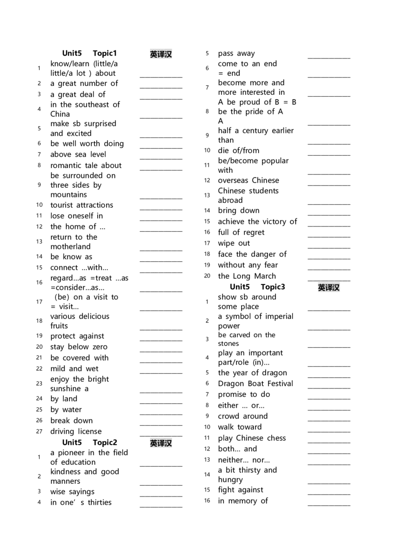 九下短语默写16页（仁爱版）_仁爱版英语九年级下册资料包_单词专项
