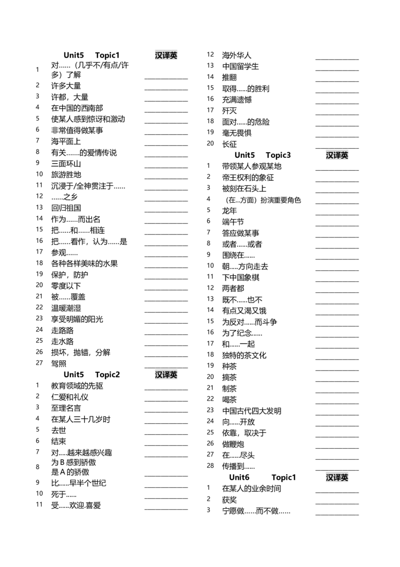 九下短语默写16页（仁爱版）_仁爱版英语九年级下册资料包_单词专项
