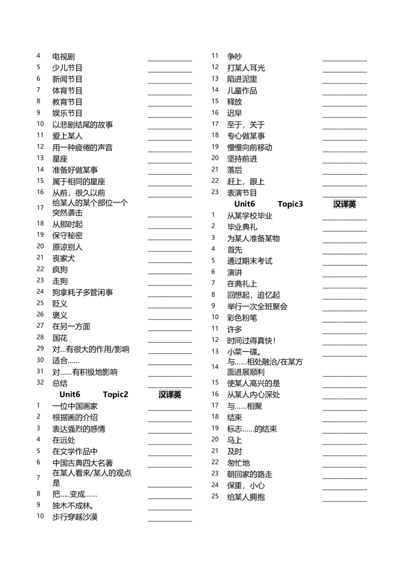 九下短语默写16页（仁爱版）_仁爱版英语九年级下册资料包_单词专项