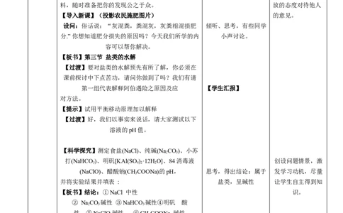 3.3盐类的水解-2021-2022学年高二化学同步备课教案设计（人教版2019选择性必修1）_高化_2025春-人教版高中化学_03新版高中化学选择性必修1_02教案_教案（表格式）