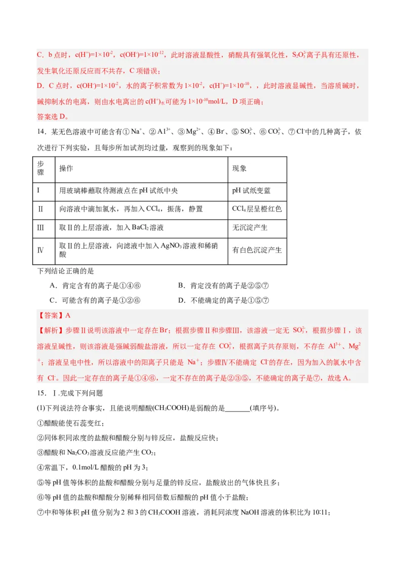 3.3.1鐩愮被鐨勬按瑙ｏ紙鍒嗗眰浣滀笟锛夛紙瑙ｆ瀽鐗堬級_高化_595801221724高中化学新人教版选择性必修一二三电子版教案PPT课件高中试卷_选择性必修1册（人教版）_分层作业