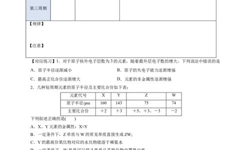 4.2.1元素性质的周期性变化规律（导学案）-（人教版2019必修第一册）（原卷版）_高化_595801221724高中化学新人教版选择性必修一二三电子版教案PPT课件高中试卷_必修一册（人教版）