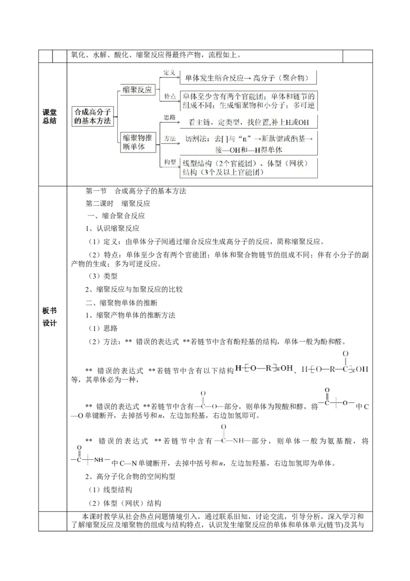 5.1.2合成高分子的基本方法&mdash;缩聚反应（教学设计）-（人教版2019选择性必修3）_高化_595801221724高中化学新人教版选择性必修一二三电子版教案PPT课件高中试卷_选择性必修3册（人教版）