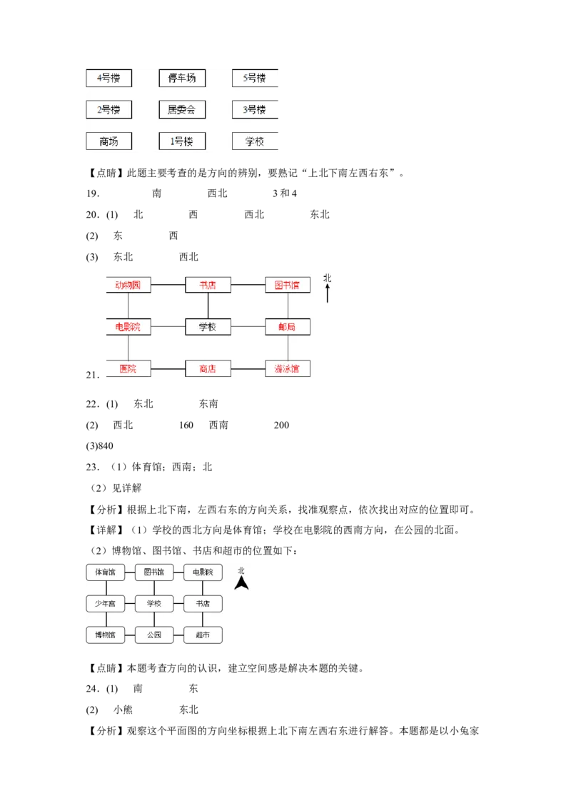 第二单元方向与位置填空题（易错题提高卷）二年级下册数学专项培优卷（北师大版）_26春北师大版数学二下_19、赠送其它资料_旧版_第3套：北师大版小学数学2下