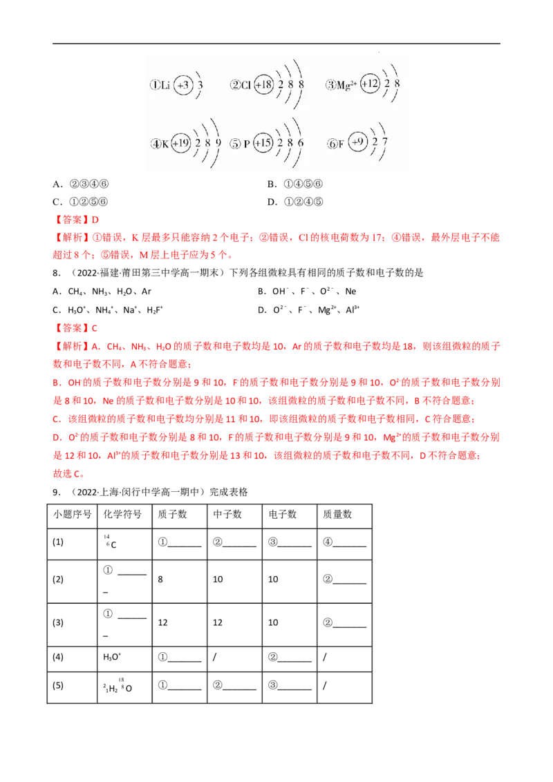 4.1.1原子结构（习题）-名课堂精选2022-2023学年高一化学同步精品备课系列（人教版2019必修第一册）（解析版）_高化_2025春-人教版高中化学_01新版高中化学必修一_3.课件+练习新