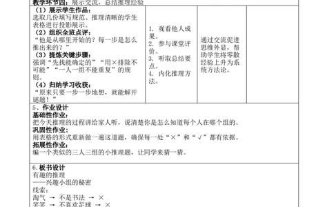 数学好玩：有趣的推理_26春北师大版数学二下_00、教案共6套完整版表格式+文档式整册+课时word版_第4套表格式核心素养教案（无反思）