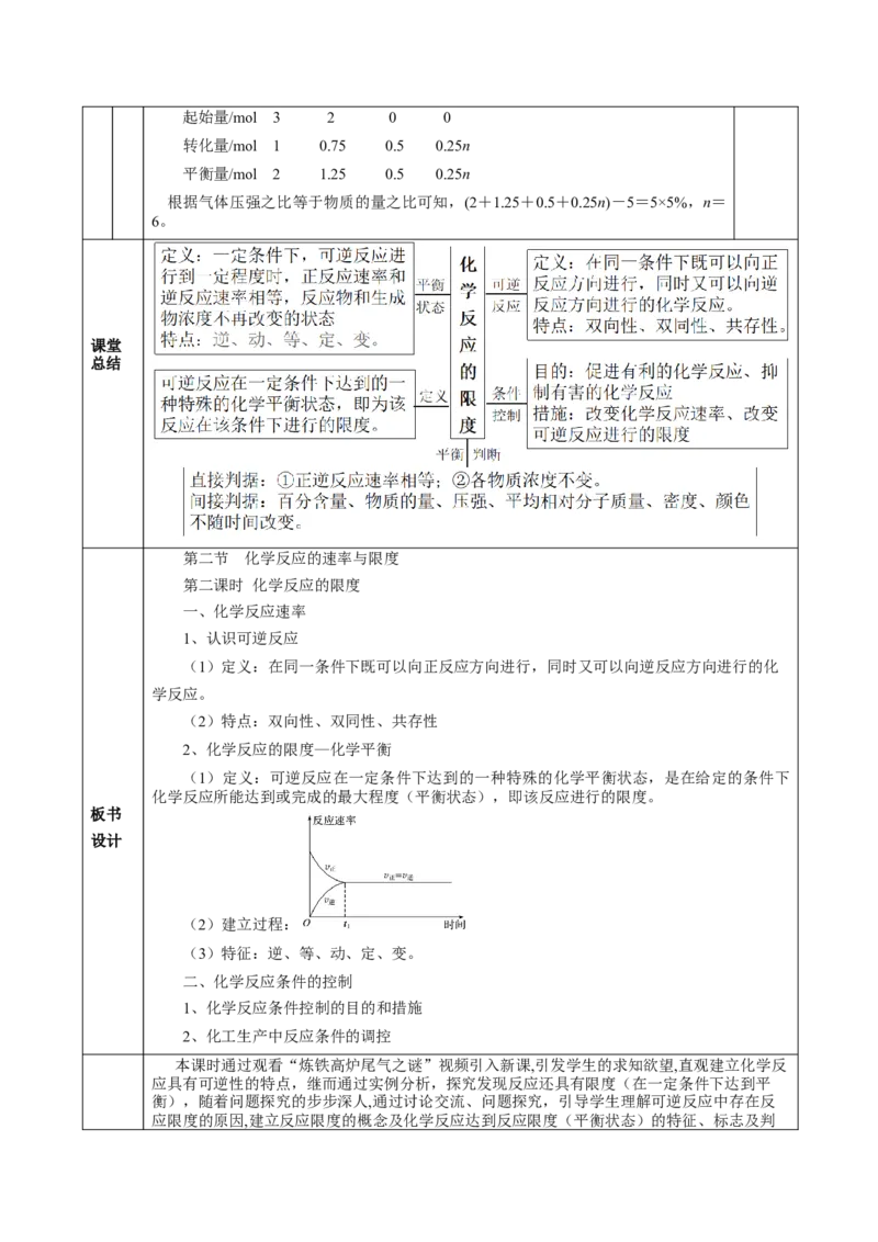 6.2.2化学反应的限度及条件控制（教学设计）-（人教版2019必修第二册）_高化_595801221724高中化学新人教版选择性必修一二三电子版教案PPT课件高中试卷_必修二册（人教版）_教学设计