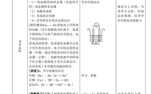 4.1原电池（1）-2021-2022学年高二化学同步备课教案设计（人教版2019选择性必修1）_高化_2025春-人教版高中化学_03新版高中化学选择性必修1_02教案_教案（表格式）