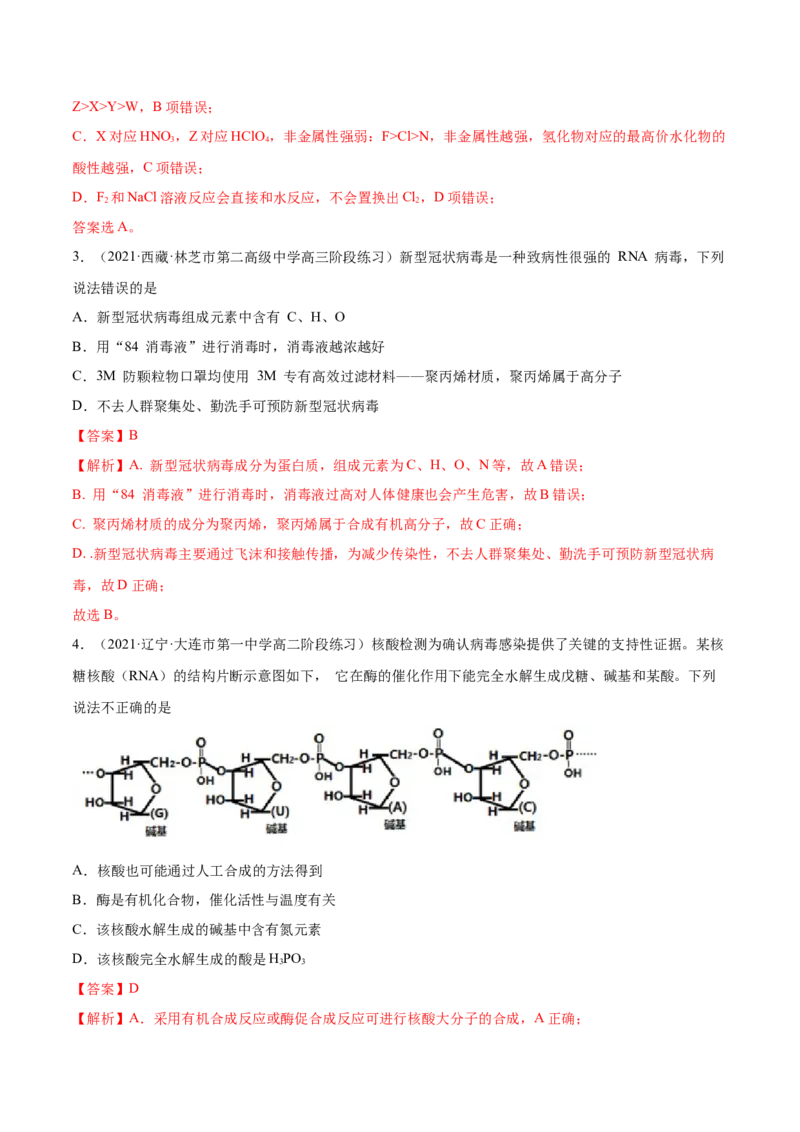 4.3核酸（精练）（人教版2019选择性必修3）（解析版）_高化_595801221724高中化学新人教版选择性必修一二三电子版教案PPT课件高中试卷_选择性必修3册（人教版）_专项练习