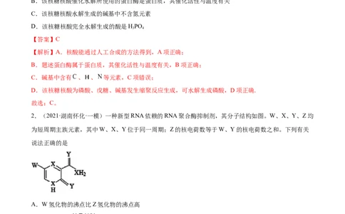 4.3核酸（精练）（人教版2019选择性必修3）（解析版）_高化_595801221724高中化学新人教版选择性必修一二三电子版教案PPT课件高中试卷_选择性必修3册（人教版）_专项练习