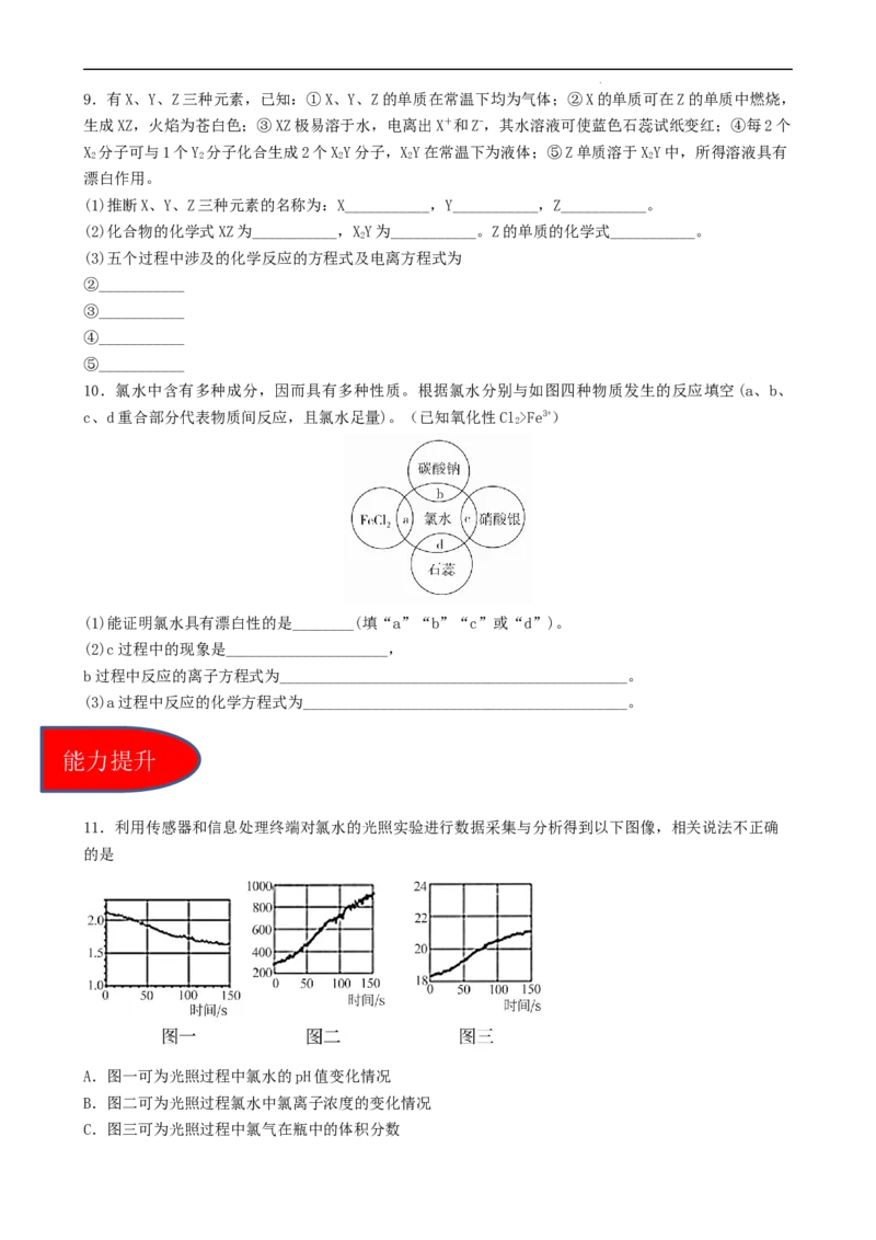 2.2.1氯气的性质（习题）-名课堂精选2022-2023学年高一化学同步精品备课系列（人教版2019必修第一册）（原卷版）_高化_2025春-人教版高中化学_01新版高中化学必修一_3.课件+练习新