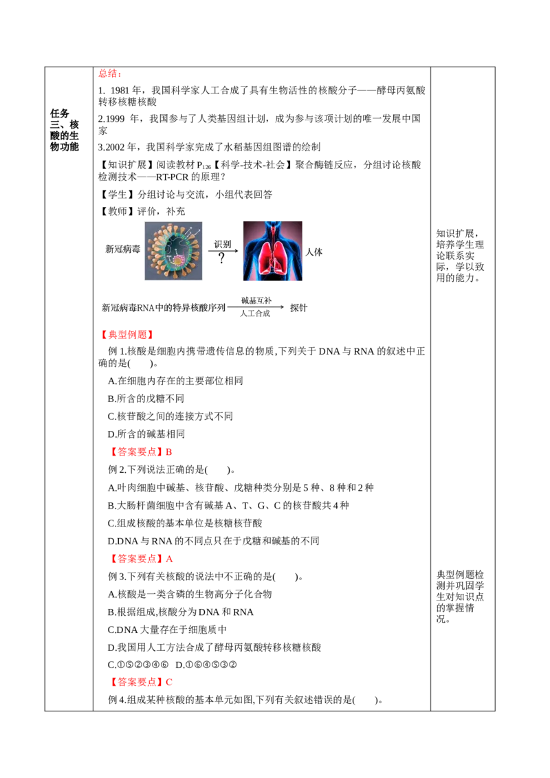 4.3核酸（教学设计）-（人教版2019选择性必修3）_高化_595801221724高中化学新人教版选择性必修一二三电子版教案PPT课件高中试卷_选择性必修3册（人教版）_教学设计