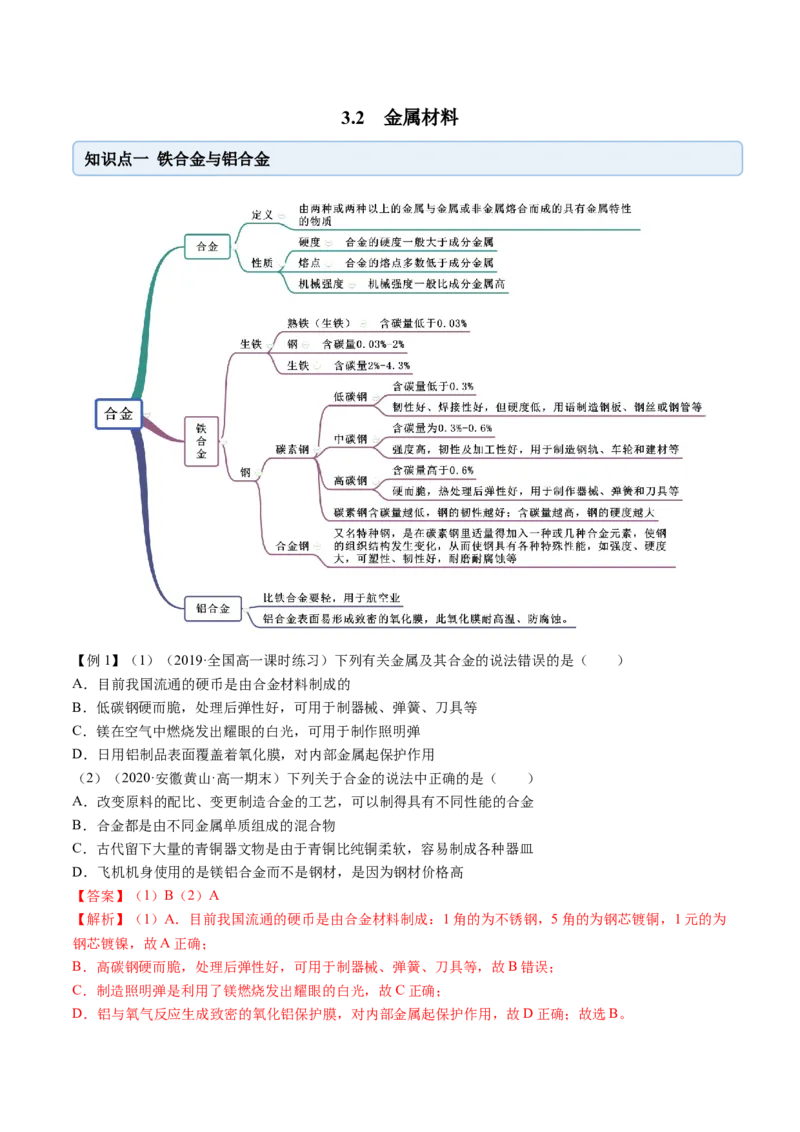 3.2金属材料（精讲）-（人教版）解析版_高化_595801221724高中化学新人教版选择性必修一二三电子版教案PPT课件高中试卷_必修一册（人教版）_专项练习