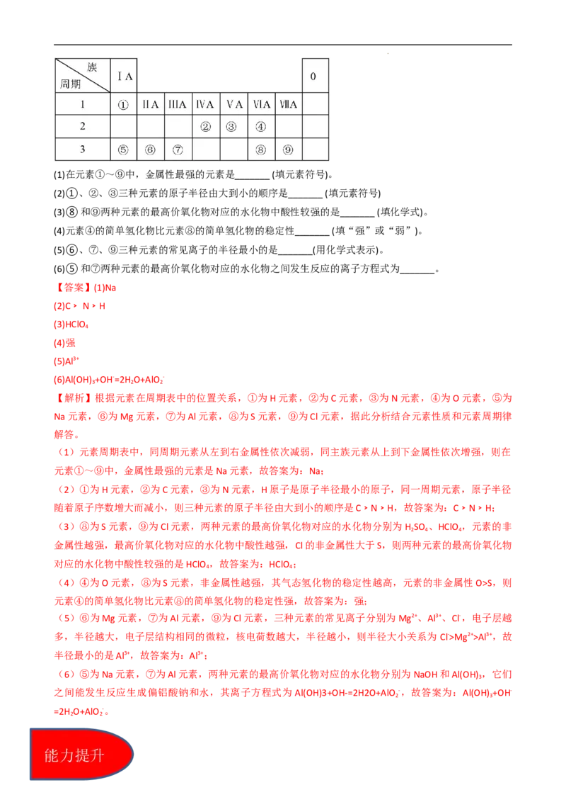4.2.2元素周期表和元素周期律的应用（习题）-名课堂精选2022-2023学年高一化学同步精品备课系列（人教版2019必修第一册）（解析版）_高化_2025春-人教版高中化学_01新版高中化学必修一