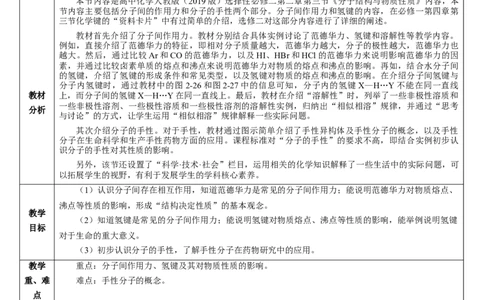 2.3.2分子间的作用力、分子的手性（教学设计）-（人教版2019选修第二册）_高化_595801221724高中化学新人教版选择性必修一二三电子版教案PPT课件高中试卷_选择性必修2册（人教版）